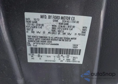 2013 Ford F-150 Stx из США, поврежденный, VIN 1FTFX1EFXDFA44499